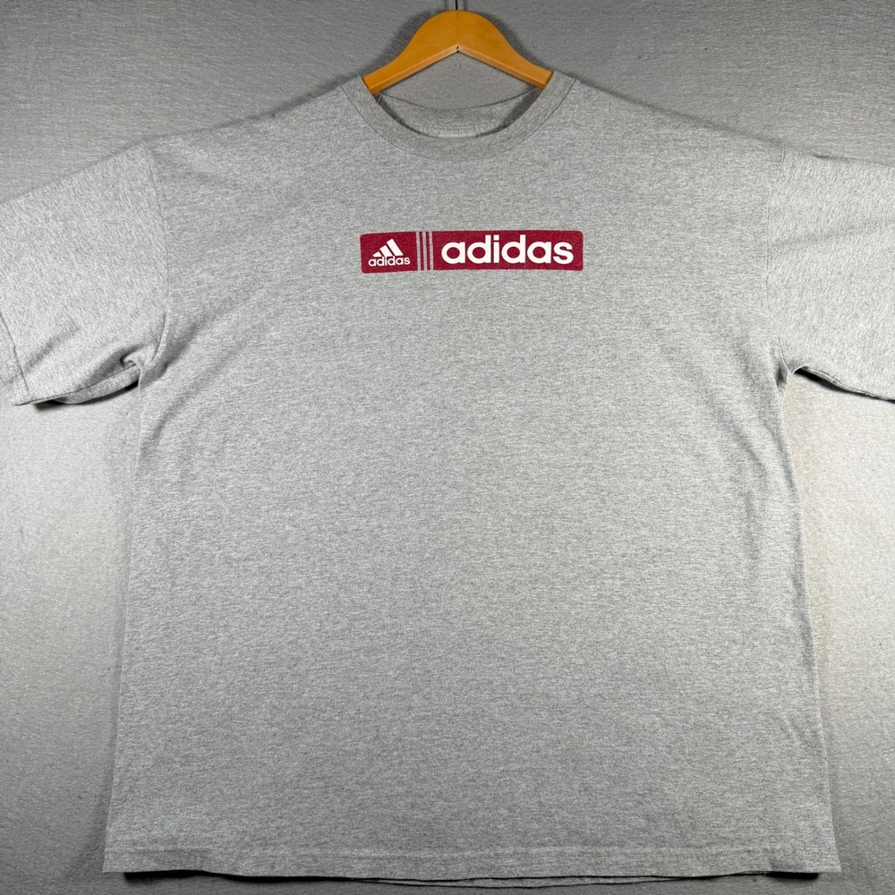 Adidas Mens Graphic T-Shirt Gray Maroon Box Logo Short Sleeve‎ 2XL 13527
